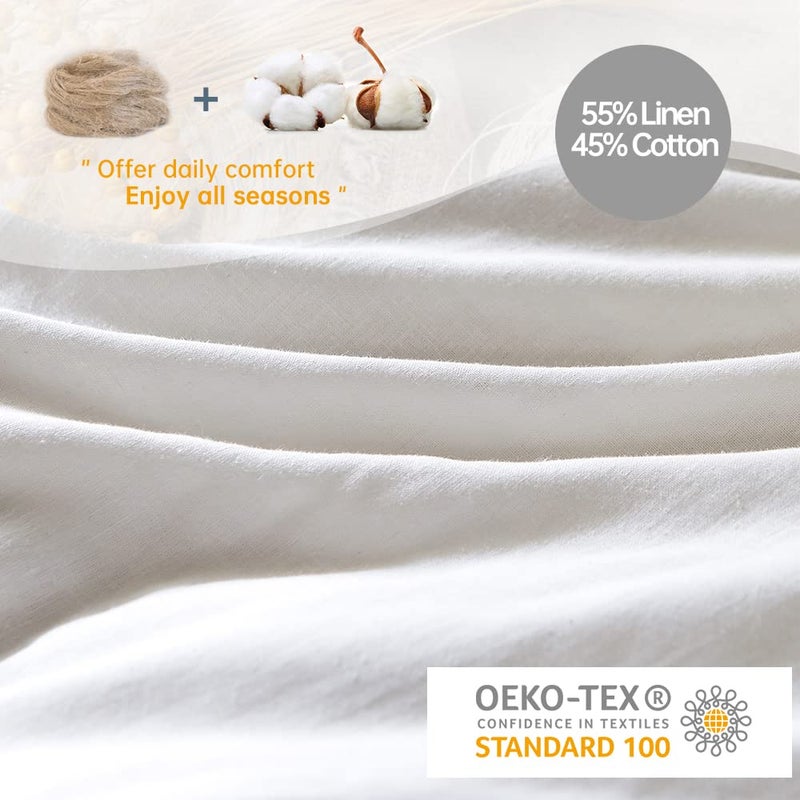 Simple&Opulence French Linen Duvet Cover Set 78" x 86"- 3 Pieces (1 Comforter Cover,2 Pillowcases)- Natural Flax Cotton Blend-Solid Color Breathable Farmhouse Bedding-Off White, Full - Image 5